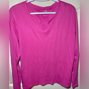 White Stag V-Neck Top Longsleeve Hot Pink 100% Cotton‎ Women's XL